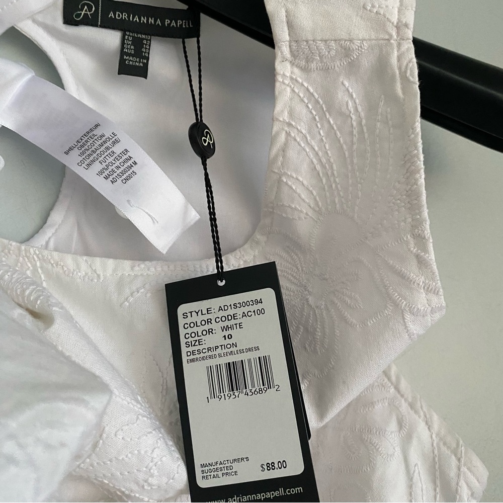 NEW Adrianna Papell White Embroidered Dress Size 10 - Picture 6 of 6